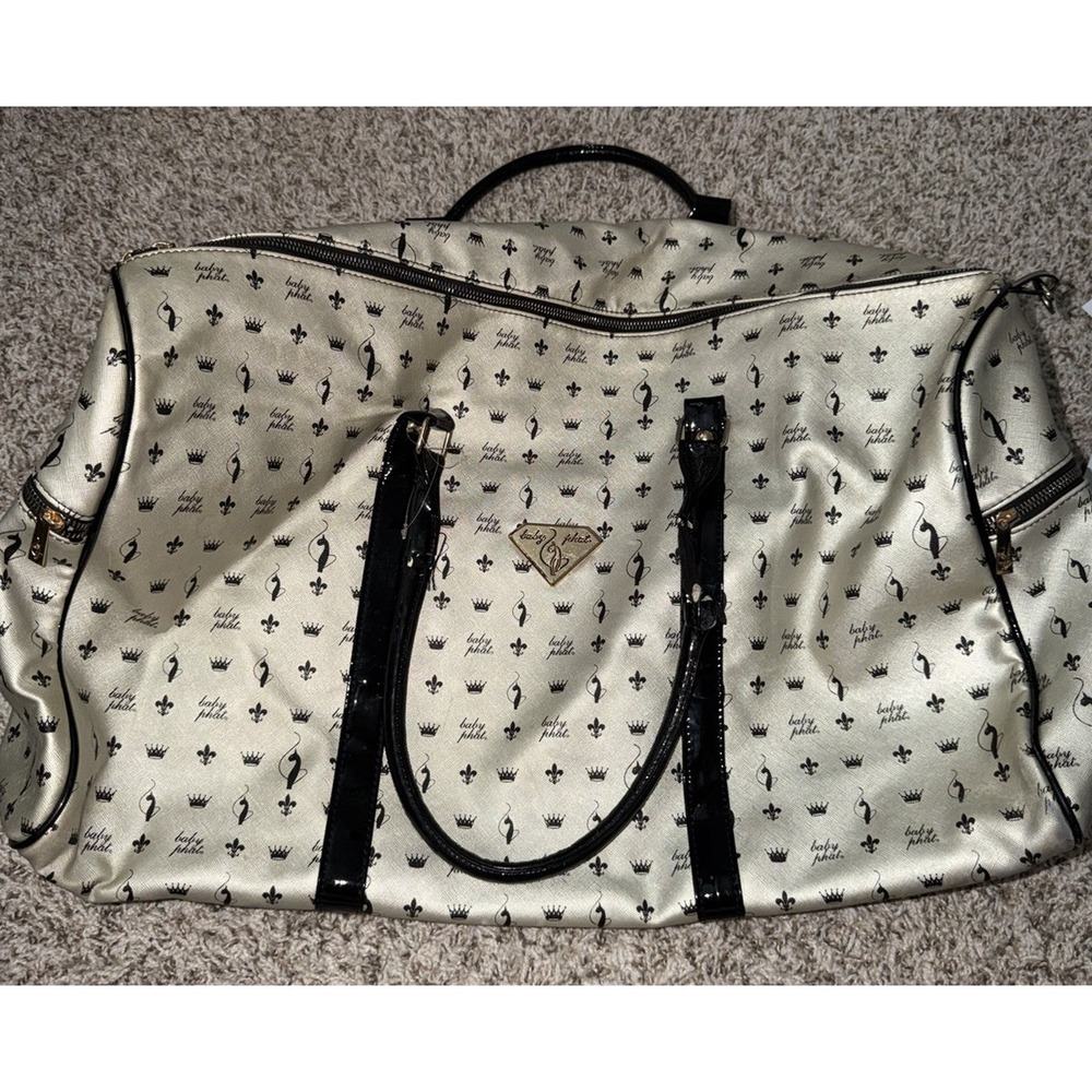 Vintage Baby Phat Overnight Travel Duffle Bag Y2K Iconic Cat Logo Cream Black